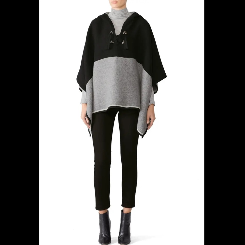 Ba&sh wool colorblock cape hooded grey navy SZ small medium